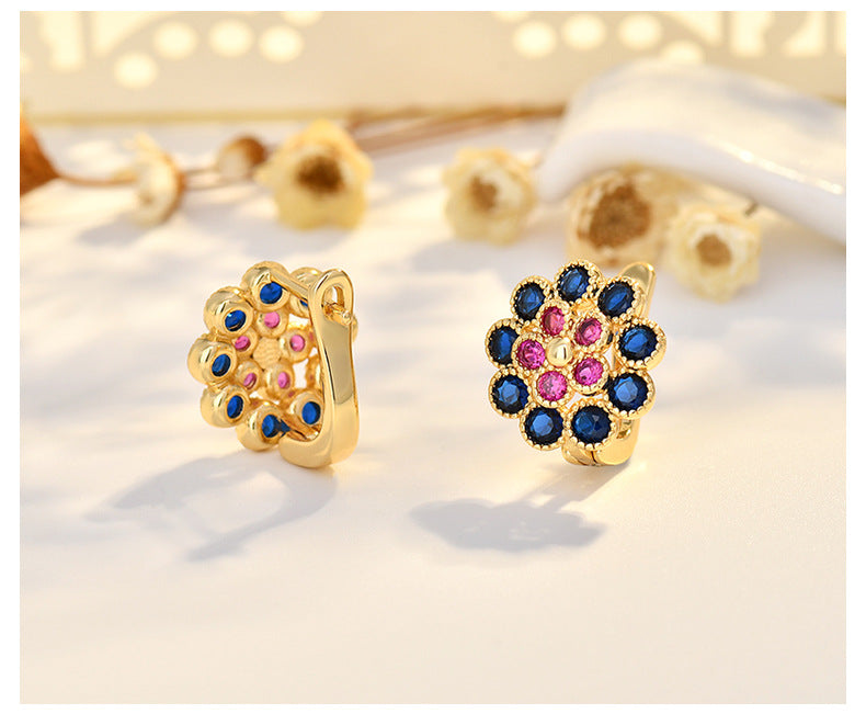 Copper Flowers Stud Earrings For Women In Silver, Elegant Ear Clutches