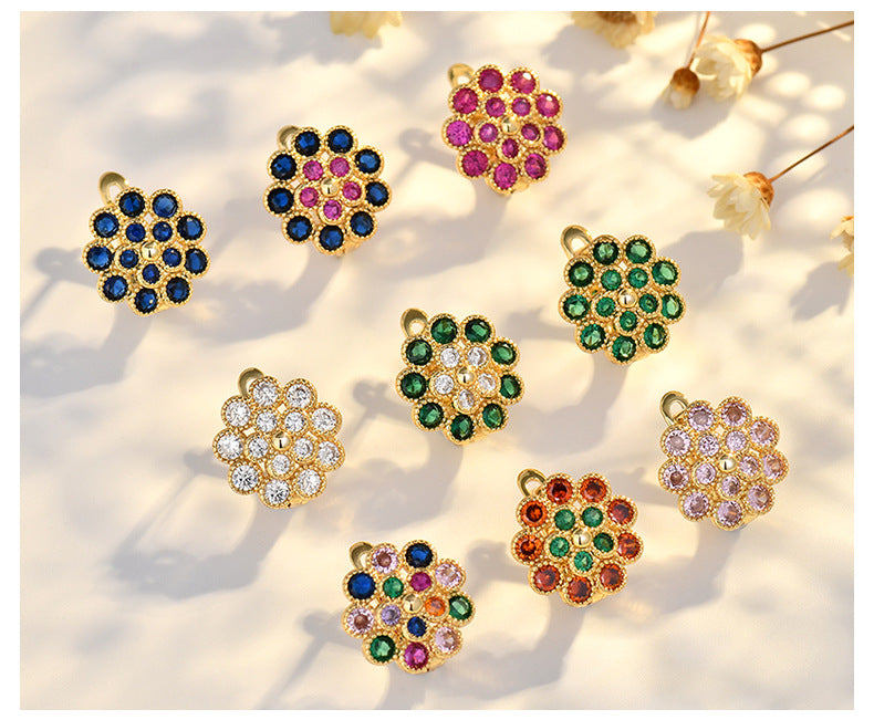 Copper Flowers Stud Earrings For Women In Silver, Elegant Ear Clutches