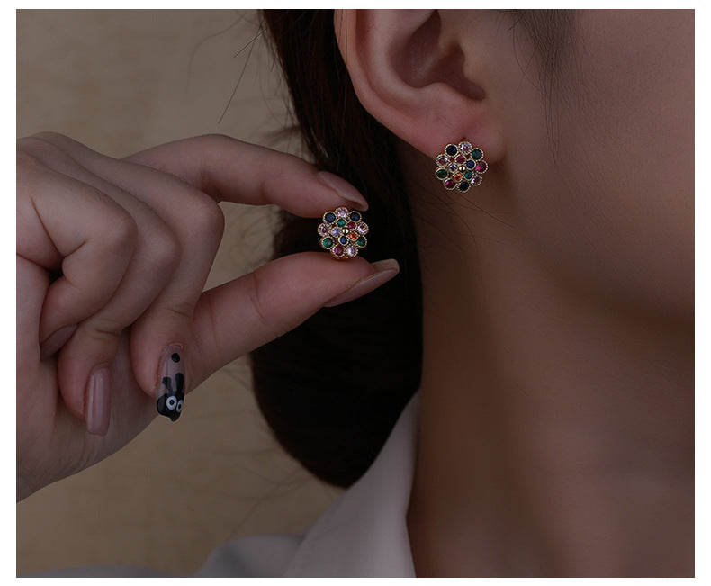 Copper Flowers Stud Earrings For Women In Silver, Elegant Ear Clutches