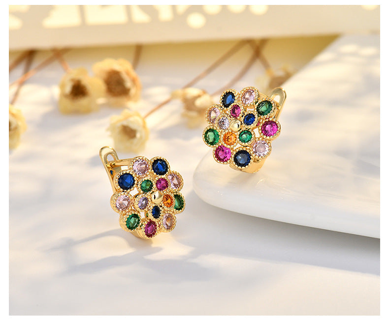 Copper Flowers Stud Earrings For Women In Silver, Elegant Ear Clutches