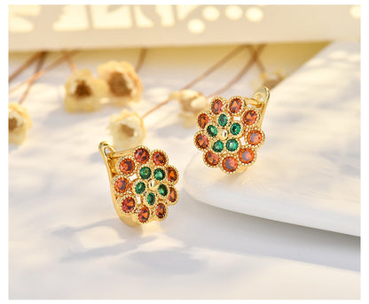 Copper Flowers Stud Earrings For Women In Silver, Elegant Ear Clutches