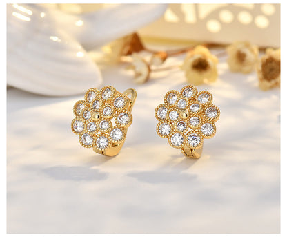 Copper Flowers Stud Earrings For Women In Silver, Elegant Ear Clutches