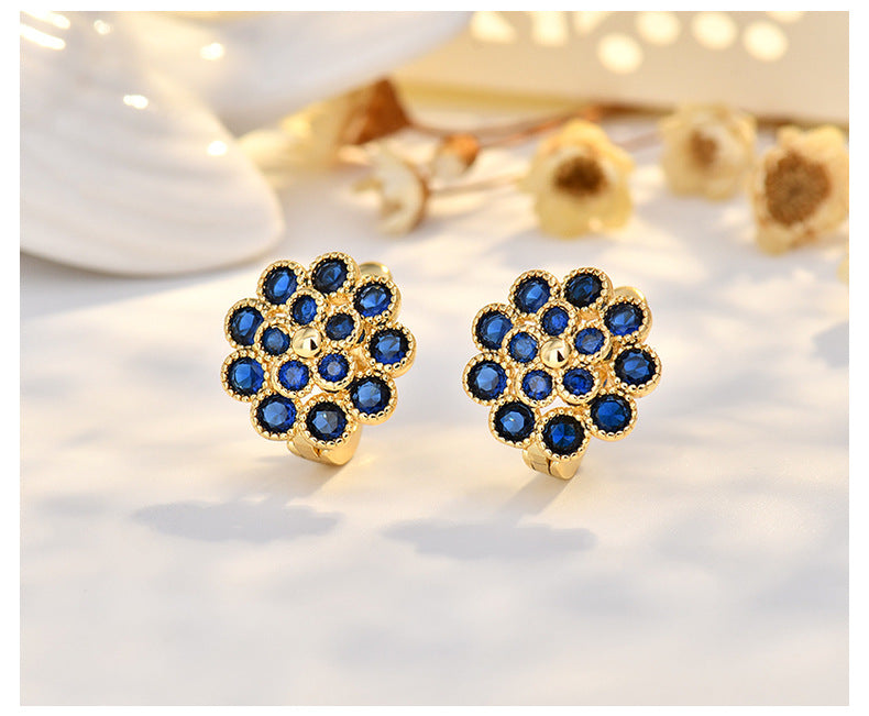 Copper Flowers Stud Earrings For Women In Silver, Elegant Ear Clutches