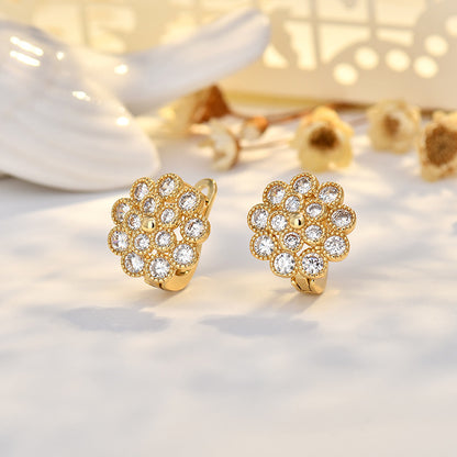 Copper Flowers Stud Earrings For Women In Silver, Elegant Ear Clutches