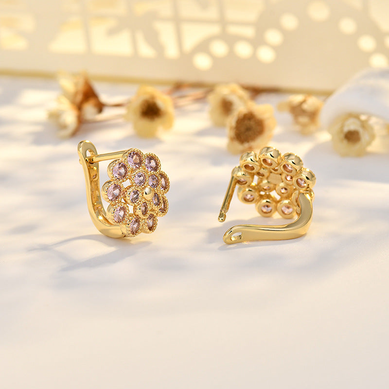 Copper Flowers Stud Earrings For Women In Silver, Elegant Ear Clutches