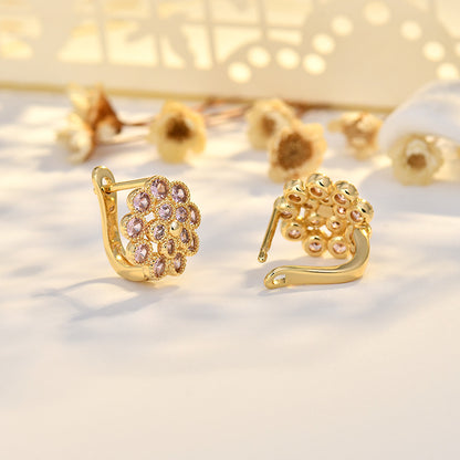 Copper Flowers Stud Earrings For Women In Silver, Elegant Ear Clutches