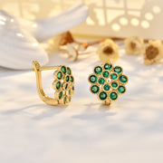 Emerald Zircon Flower Earrings (Real Gold Plated) Color Retention Eco-friendly
