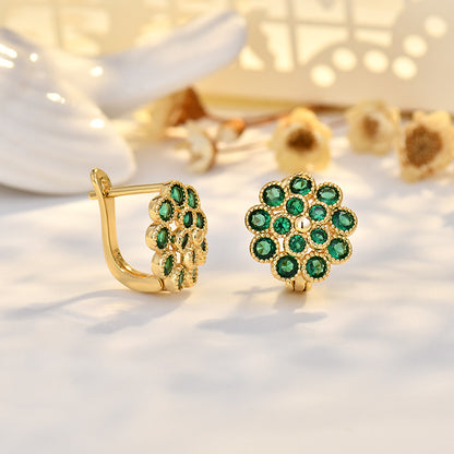 Copper Flowers Stud Earrings For Women In Silver, Elegant Ear Clutches