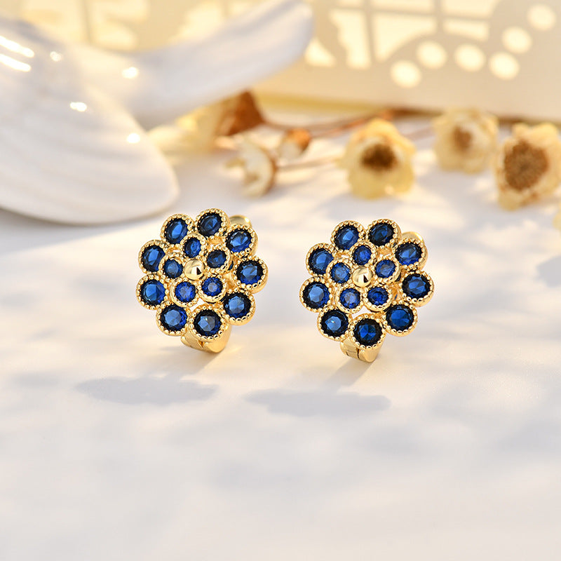 Copper Flowers Stud Earrings For Women In Silver, Elegant Ear Clutches