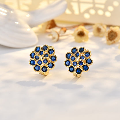 Copper Flowers Stud Earrings For Women In Silver, Elegant Ear Clutches