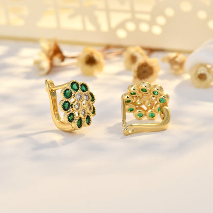 Copper Flowers Stud Earrings For Women In Silver, Elegant Ear Clutches