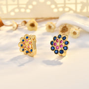 Sapphire Blue + Red Corundum Mixed Color Flower Earrings (Gold Plated) Color Retention Eco-friendly