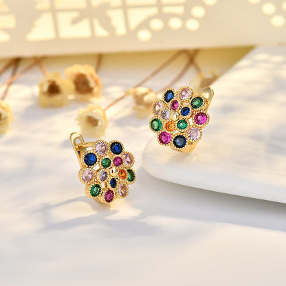 Copper Flowers Stud Earrings For Women In Silver, Elegant Ear Clutches
