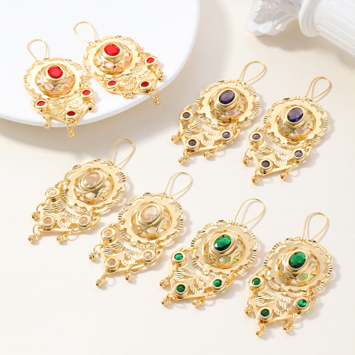 Waterproof Non Tarnish Tassel Earrings For Women, Golden Plated Copper With Zircon Inlay