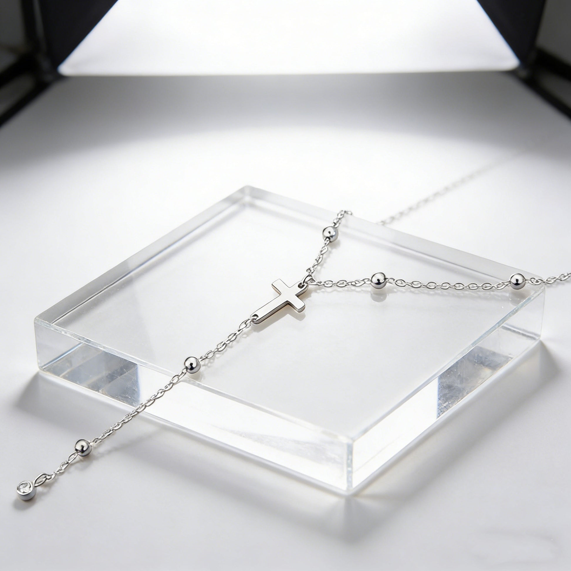For Women Y-Necklace Lariat Necklace Featuring Cross Pendant In 18K Real Gold Plated 304 Stainless Steel With Zircon On Beaded Chain