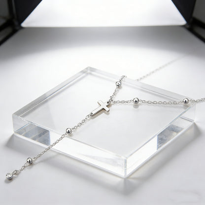 For Women Y-Necklace Lariat Necklace Featuring Cross Pendant In 18K Real Gold Plated 304 Stainless Steel With Zircon On Beaded Chain