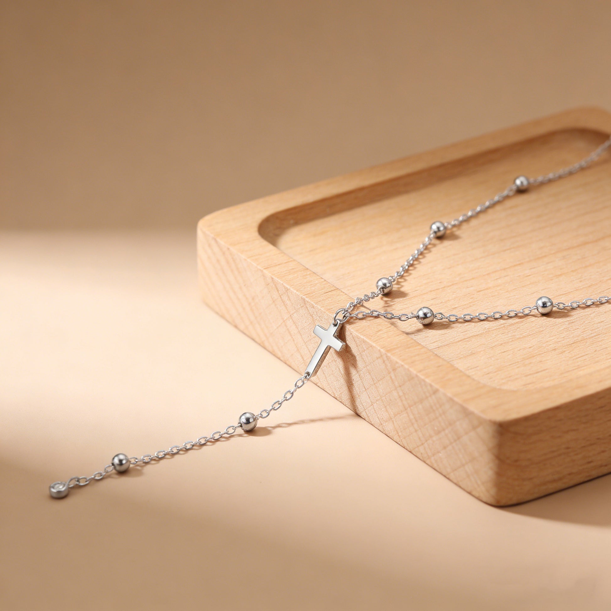 For Women Y-Necklace Lariat Necklace Featuring Cross Pendant In 18K Real Gold Plated 304 Stainless Steel With Zircon On Beaded Chain