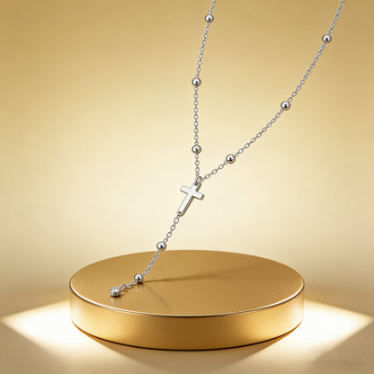 For Women Y-Necklace Lariat Necklace Featuring Cross Pendant In 18K Real Gold Plated 304 Stainless Steel With Zircon On Beaded Chain