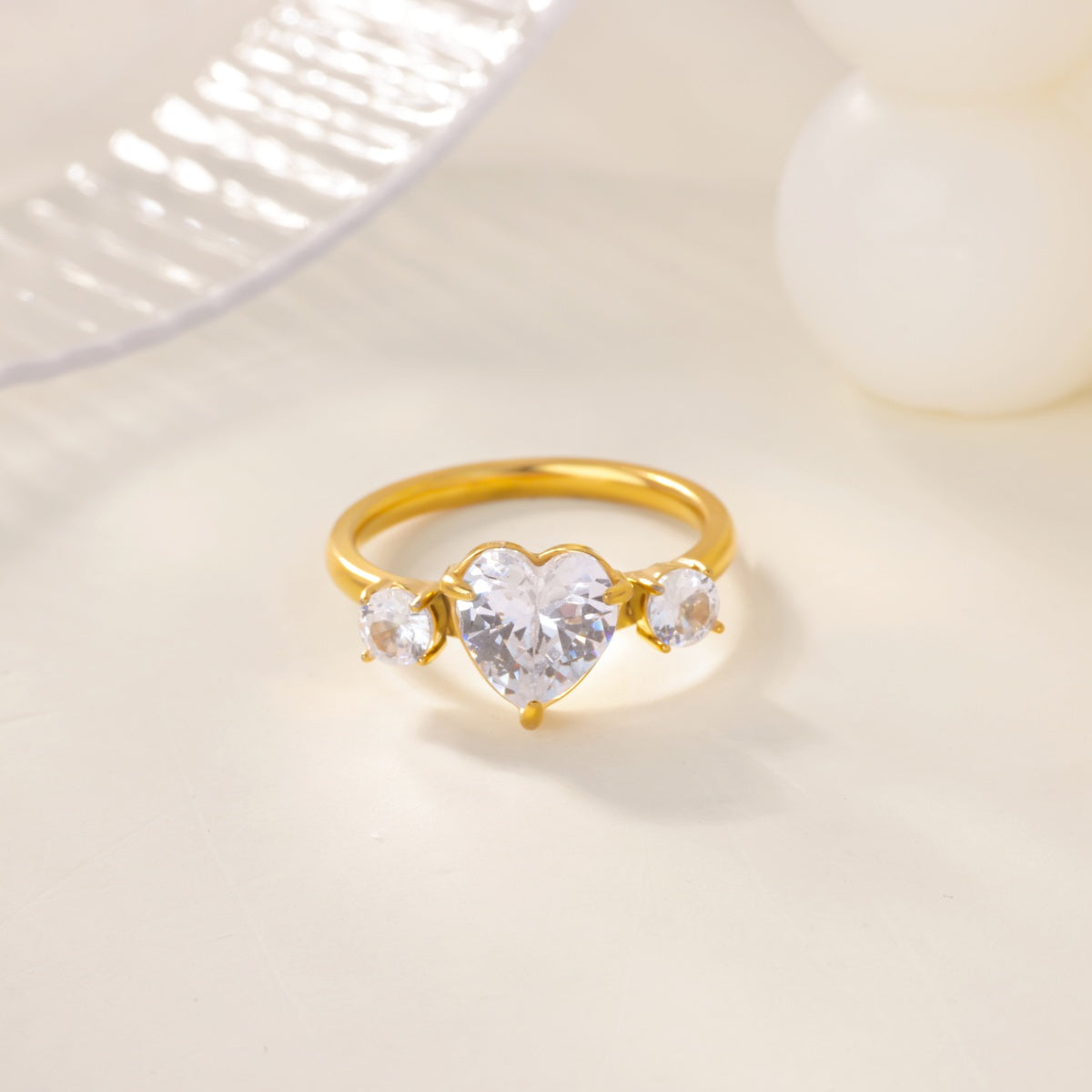 Devil's Eye Ring For Women In 304 Stainless Steel With Electroplated 18K Real Gold Plated And Zircon Inlay