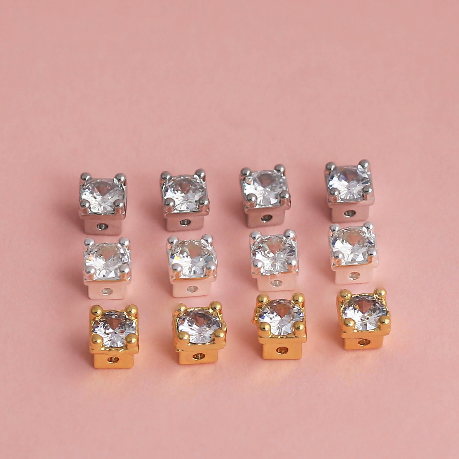 18K Real Gold Plated Copper Spacer Bars With Zircon Inlay, Electroplated, Hole Size 4~4.9mm, Love Charms Jewelry Accessories