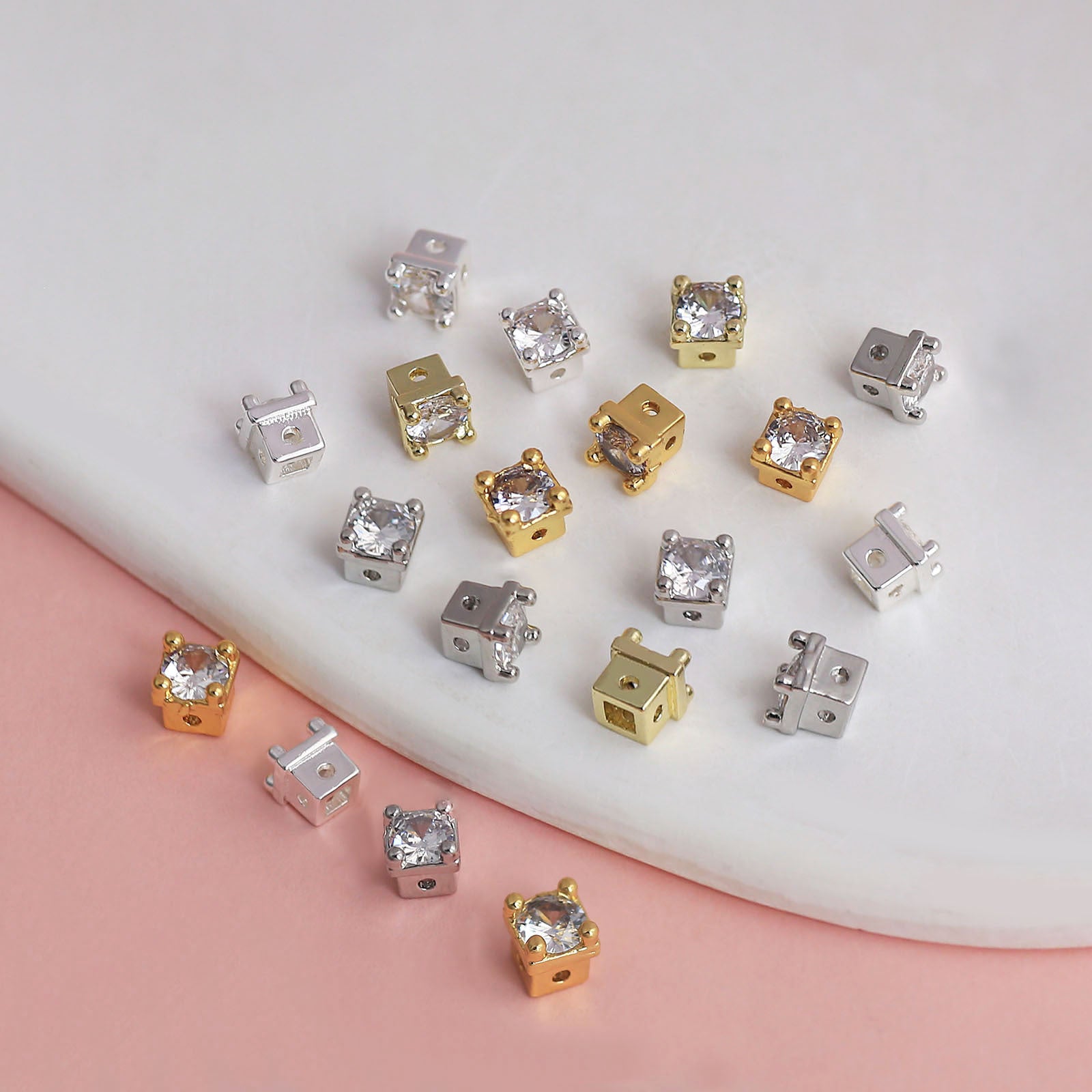 18K Real Gold Plated Copper Spacer Bars With Zircon Inlay, Electroplated, Hole Size 4~4.9mm, Love Charms Jewelry Accessories
