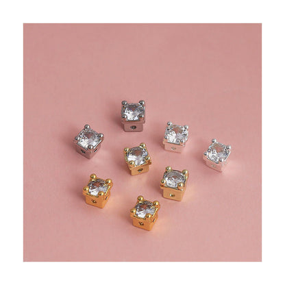 18K Real Gold Plated Copper Spacer Bars With Zircon Inlay, Electroplated, Hole Size 4~4.9mm, Love Charms Jewelry Accessories