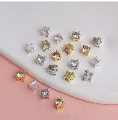 18K Real Gold Plated Copper Spacer Bars With Zircon Inlay, Electroplated, Hole Size 4~4.9mm, Love Charms Jewelry Accessories