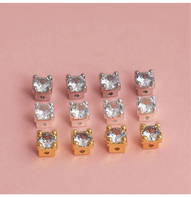 18K Real Gold Plated Copper Spacer Bars With Zircon Inlay, Electroplated, Hole Size 4~4.9mm, Love Charms Jewelry Accessories
