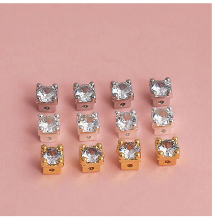 18K Real Gold Plated Copper Spacer Bars With Zircon Inlay, Electroplated, Hole Size 4~4.9mm, Love Charms Jewelry Accessories