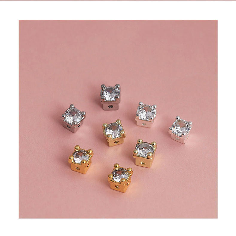 18K Real Gold Plated Copper Spacer Bars With Zircon Inlay, Electroplated, Hole Size 4~4.9mm, Love Charms Jewelry Accessories