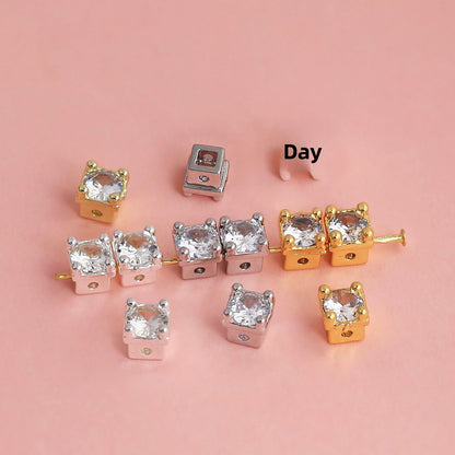 18K Real Gold Plated Copper Spacer Bars With Zircon Inlay, Electroplated, Hole Size 4~4.9mm, Love Charms Jewelry Accessories