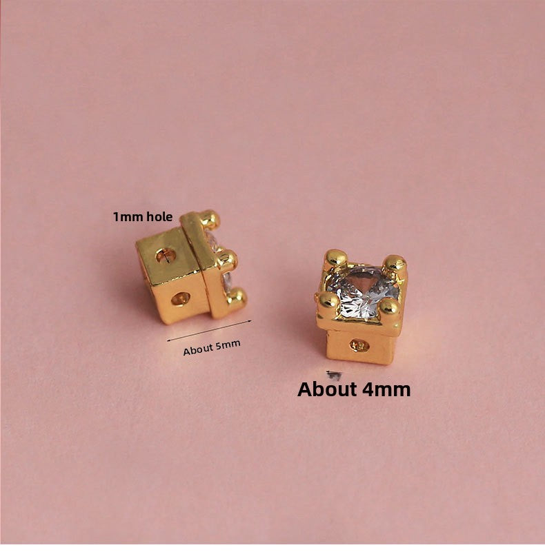 18K Real Gold Plated Copper Spacer Bars With Zircon Inlay, Electroplated, Hole Size 4~4.9mm, Love Charms Jewelry Accessories