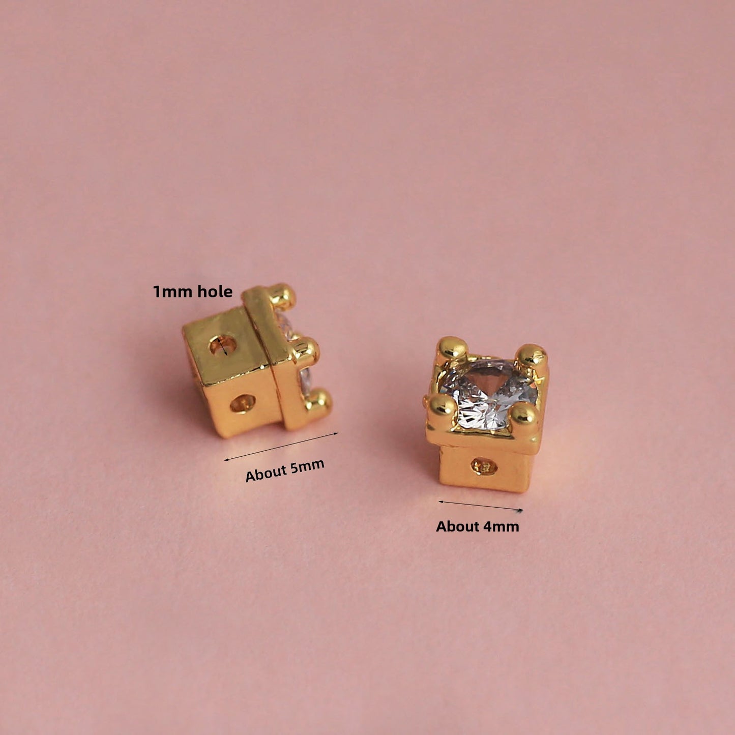 18K Real Gold Plated Copper Spacer Bars With Zircon Inlay, Electroplated, Hole Size 4~4.9mm, Love Charms Jewelry Accessories