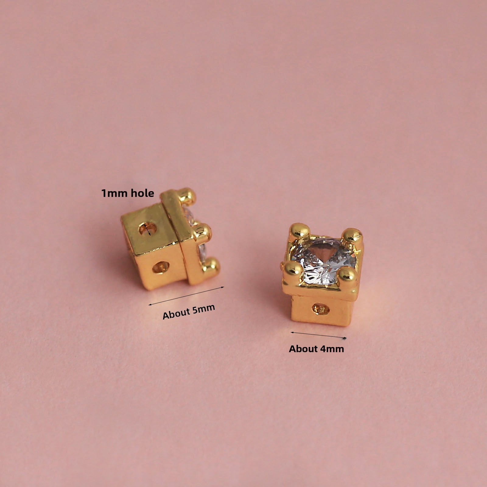 18K Real Gold Plated Copper Spacer Bars With Zircon Inlay, Electroplated, Hole Size 4~4.9mm, Love Charms Jewelry Accessories