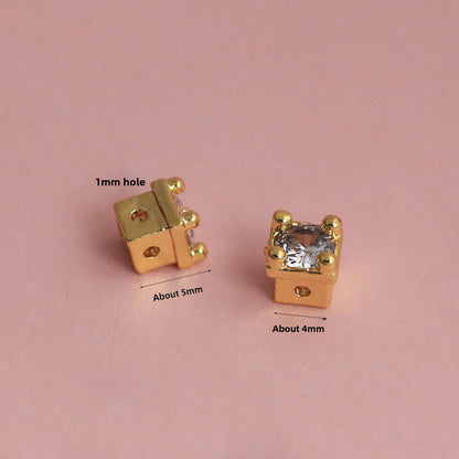 18K Real Gold Plated Copper Spacer Bars With Zircon Inlay, Electroplated, Hole Size 4~4.9mm, Love Charms Jewelry Accessories