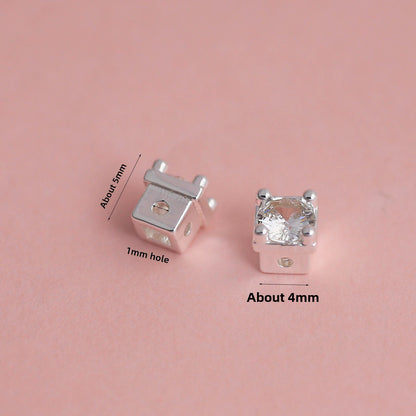 18K Real Gold Plated Copper Spacer Bars With Zircon Inlay, Electroplated, Hole Size 4~4.9mm, Love Charms Jewelry Accessories