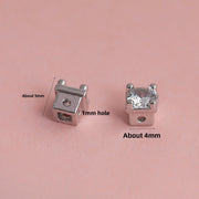 White Gold Electroplated Color Retention [4×4mm Four-Prong Pierced Zircon Spacer Bead] YS274