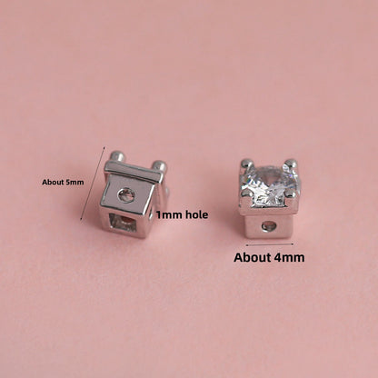 18K Real Gold Plated Copper Spacer Bars With Zircon Inlay, Electroplated, Hole Size 4~4.9mm, Love Charms Jewelry Accessories