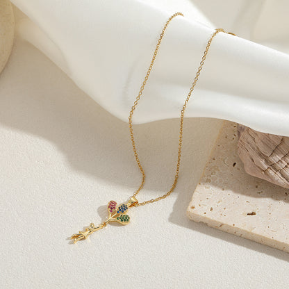 Flowers Necklace For Women In Golden Titanium Steel Featuring A Durable Cable Chain