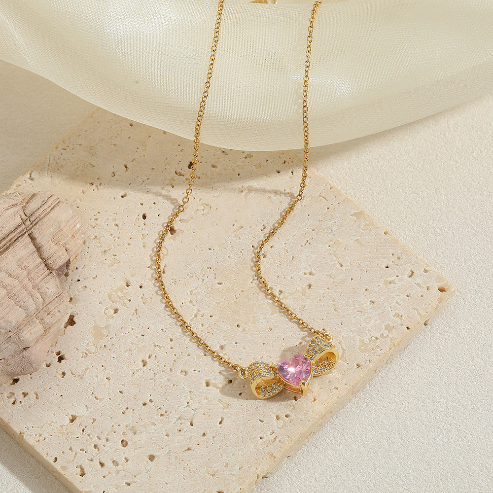 Bow Tie For Necklace Made Of Titanium Steel Featuring A Golden Color