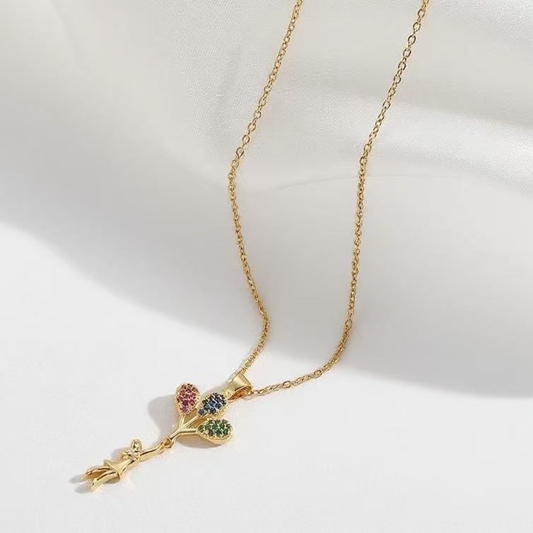 Flowers Necklace For Women In Golden Titanium Steel Featuring A Durable Cable Chain