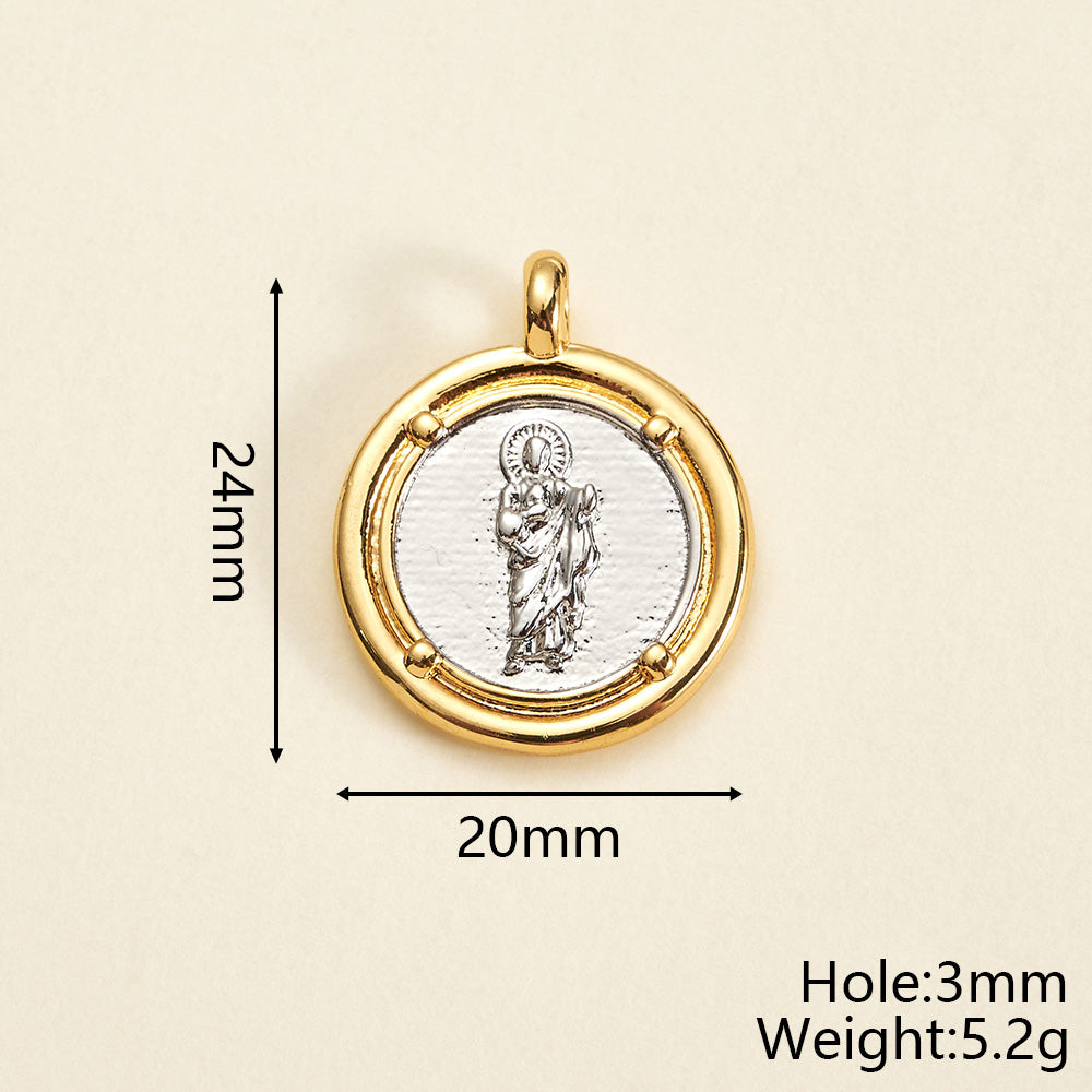 Round Copper Pendant With 18K Gold Plating, Electroplated Process, Thickness 0.05µm-0.08µm, 1 Pc/Package