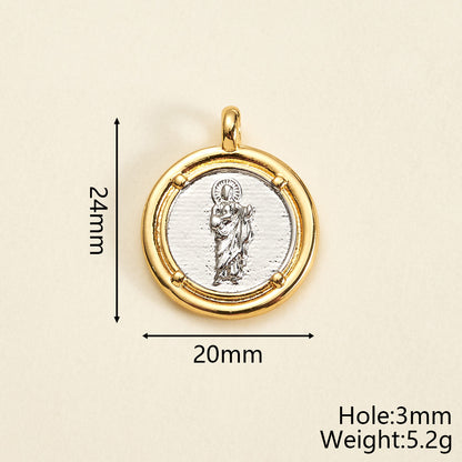Round Copper Pendant With 18K Gold Plating, Electroplated Process, Thickness 0.05µm-0.08µm, 1 Pc/Package