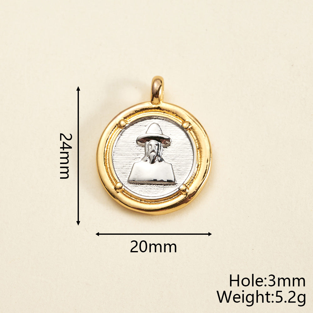 Round Copper Pendant With 18K Gold Plating, Electroplated Process, Thickness 0.05µm-0.08µm, 1 Pc/Package