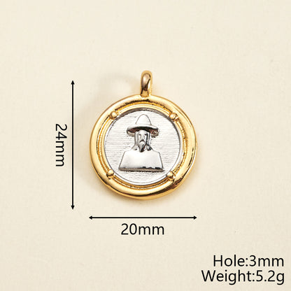 Round Copper Pendant With 18K Gold Plating, Electroplated Process, Thickness 0.05µm-0.08µm, 1 Pc/Package