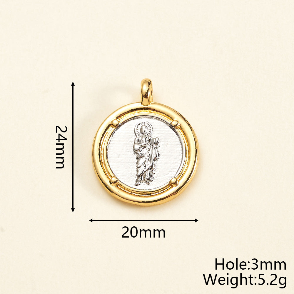 Round Copper Pendant With 18K Gold Plating, Electroplated Process, Thickness 0.05µm-0.08µm, 1 Pc/Package
