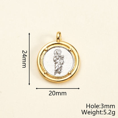 Round Copper Pendant With 18K Gold Plating, Electroplated Process, Thickness 0.05µm-0.08µm, 1 Pc/Package