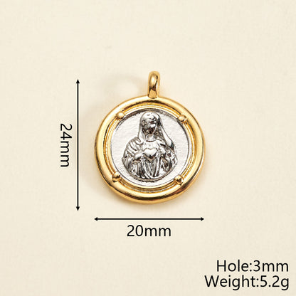 Round Copper Pendant With 18K Gold Plating, Electroplated Process, Thickness 0.05µm-0.08µm, 1 Pc/Package