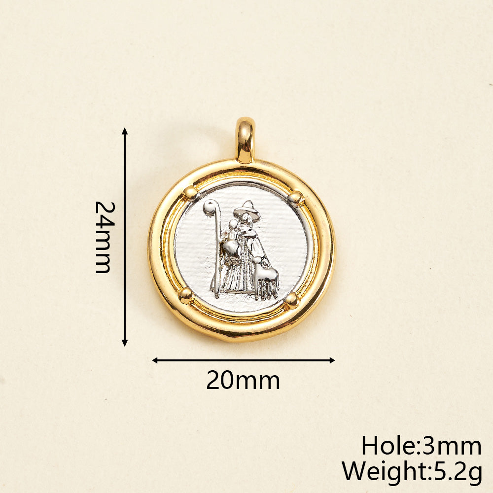 Round Copper Pendant With 18K Gold Plating, Electroplated Process, Thickness 0.05µm-0.08µm, 1 Pc/Package