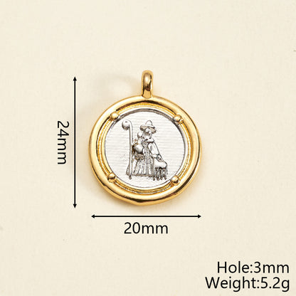 Round Copper Pendant With 18K Gold Plating, Electroplated Process, Thickness 0.05µm-0.08µm, 1 Pc/Package